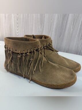 UGG Boots Fringe Ankle Bootie Tan Suede Leather Shenandoah West Boho Women’s 9